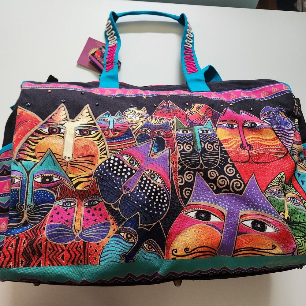 Laurel Burch Fantasticats X-Large Graphic Cat Embellished Travel Bag 20.25x17x7